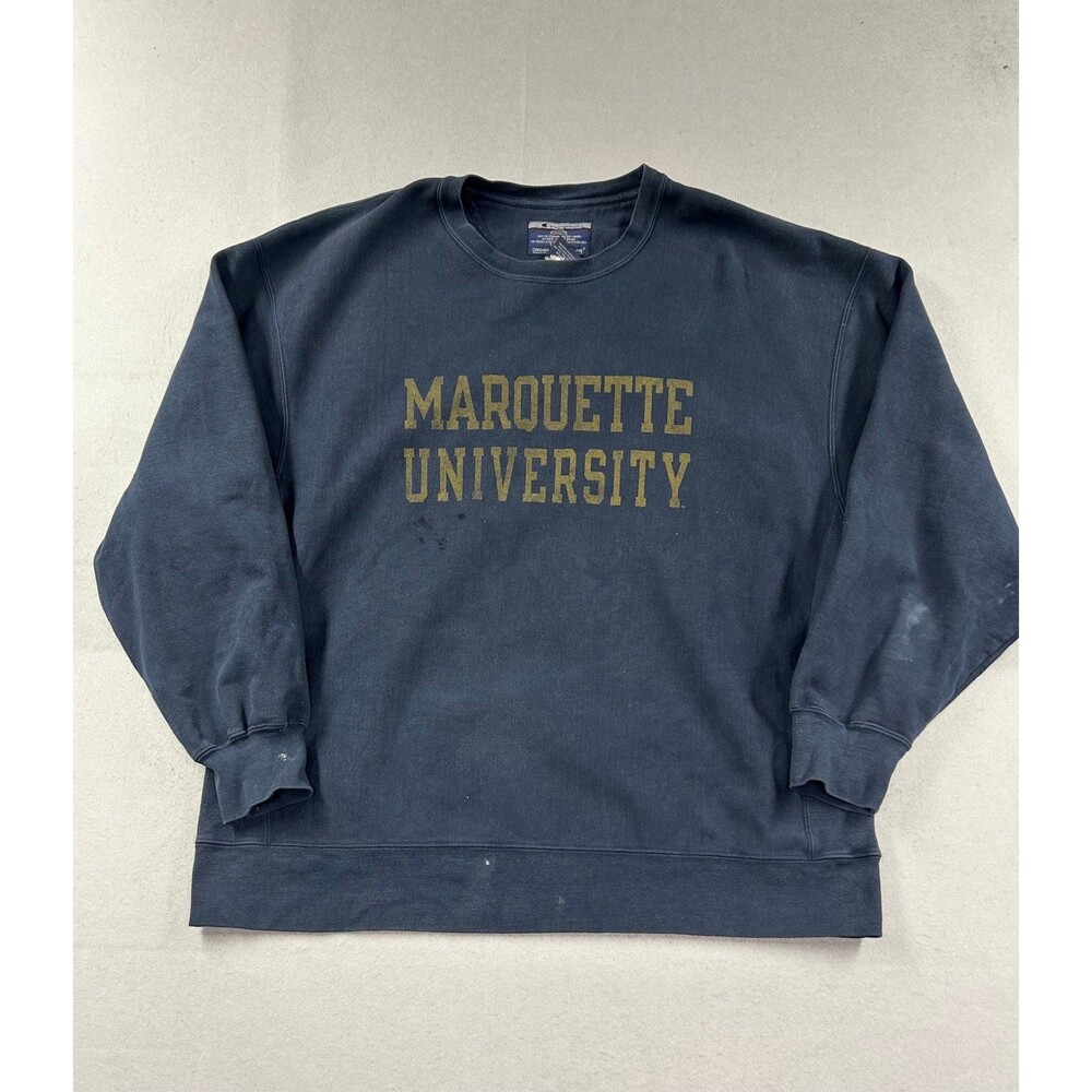 Vintage Y2K Marquette University Champion Reverse Weave Crewneck Blue XXL